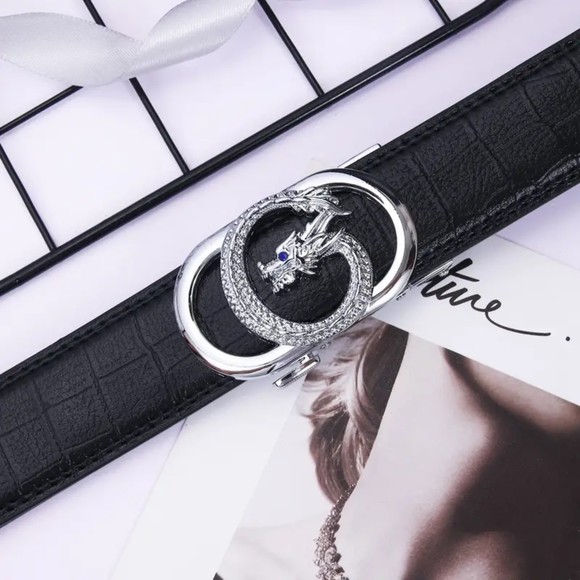 Men's Fashion Silver Tap Buckle PU Leather Black Belt 1.5 Inches x 47 Inches - Picture 3 of 5